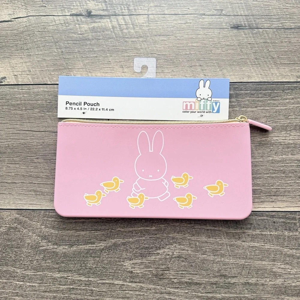 MIFFY‎ Bunny w/ Ducks Pastel Pink Silicone Pencil Pouch 8.75